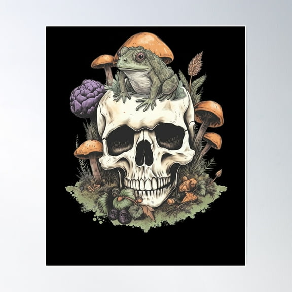Skull Frog Floral Mushroom Vintage Cottagecore Theme Poster Wall Art, Modern Wall Decor For Living Room Bedroom, 8x12 UNFRAMED