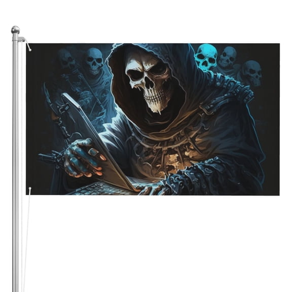 Skull Funny Grim Reaper Play Games Double Sided Flag 3x5FT Reversible Garden Flag Outdoor Decor for House, Porch, Lawn, Yard, Indoor Wall, Party Decoration