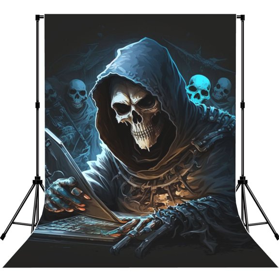 Skull Funny Grim Reaper Play Games Photography Backdrop 5x7Ft Background for Photo Studio Video Recording Birthday Party Wedding Home Decor