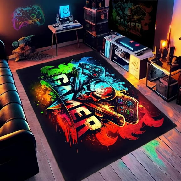 Skull Gamer Rug for Game Room, Gamer Rugs for Bedroom Boys, Video Game Rug, Gaming Carpet39x59in