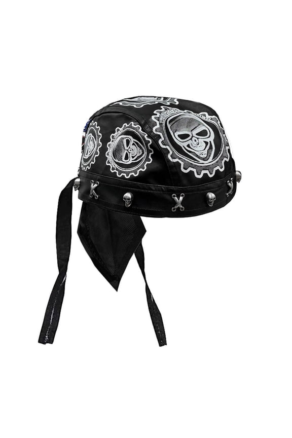 Skull Gears Printing Studded Bandana Du Do Doo Rag Cap Wrap Biker Cool Headwrap Black