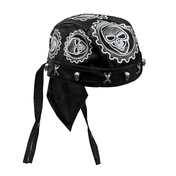 Skull Gears Printing Studded Bandana Du Do Doo Rag Cap Wrap Biker Cool Headwrap Black