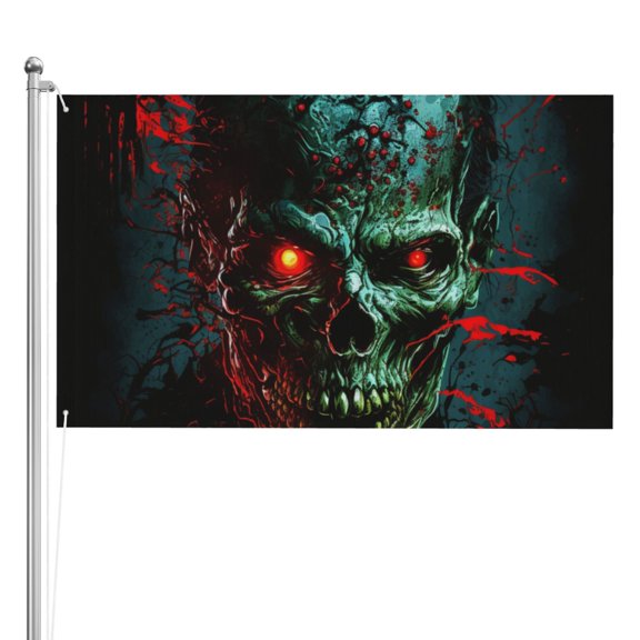 Skull Ghost Zombies Head Red Eyes Cool Double Sided Flag 3x5FT Reversible Garden Flag Outdoor Decor for House, Porch, Lawn, Yard, Indoor Wall, Party Decoration