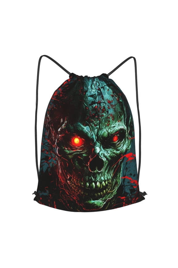Skull Ghost Zombies Head Red Eyes Cool Drawstring Backpack Gym String Bag Sports Sackpack Cinch Sack, Large