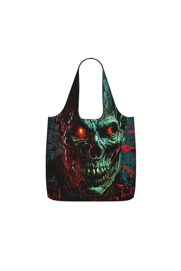 Skull Ghost Zombies Head Red Eyes Cool Foldable Reusable Shopping Bag Large Capacity Tote Handbag Storage Pouch for Travel Work