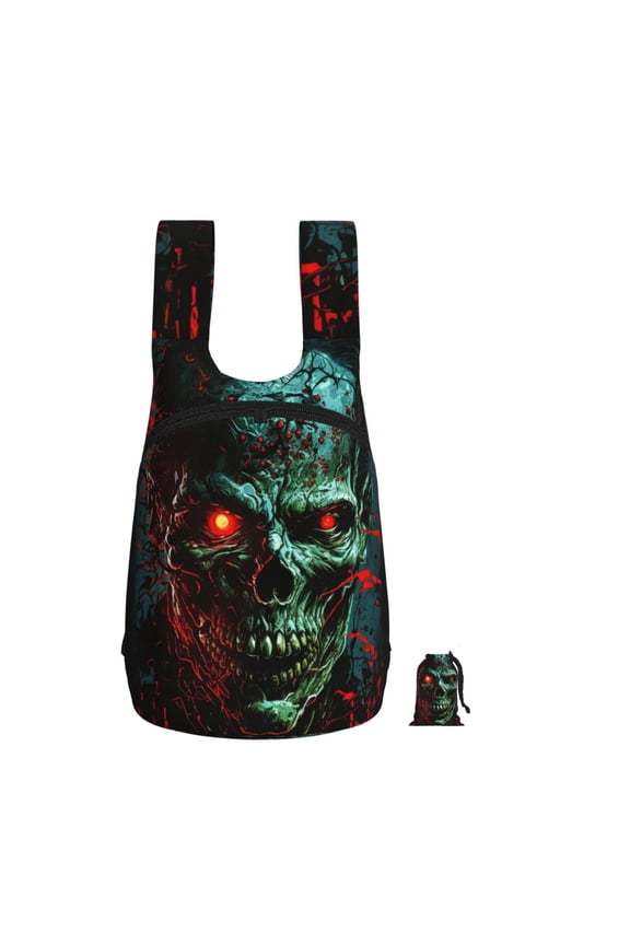 Skull Ghost Zombies Head Red Eyes Cool Foldable Storage Backpack Lightweight Packable Travel Daypack for Shopping Commuting Hiking
