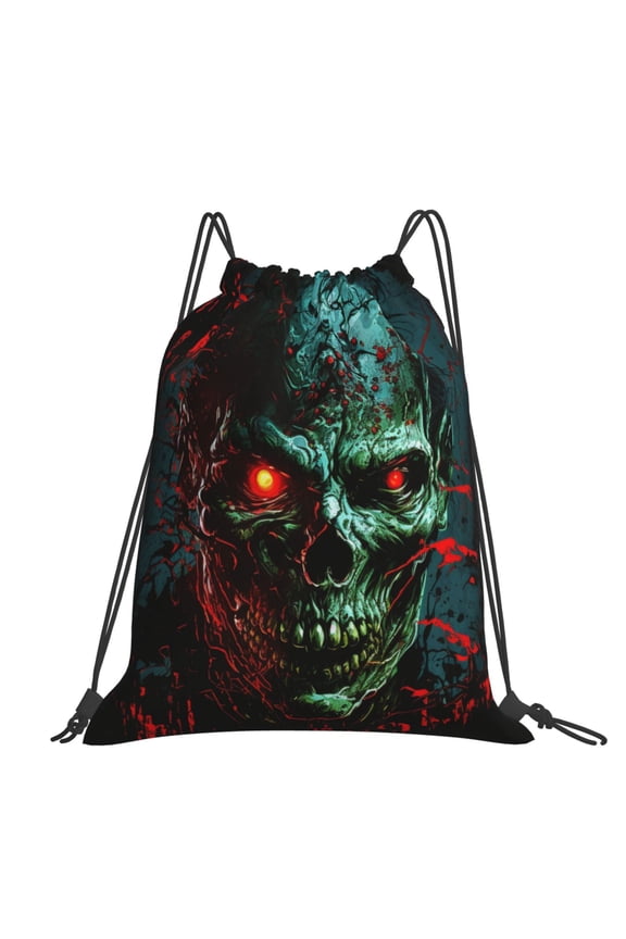 Skull Ghost Zombies Head Red Eyes Cool Large Drawstring Backpack Casual Cinch Sack Bag Backpack for Sports Hiking Travel Gym