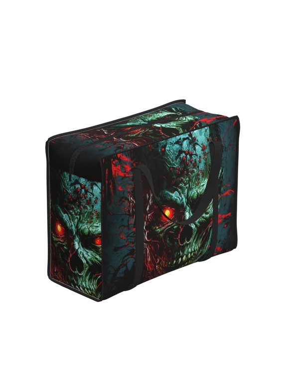 Skull Ghost Zombies Head Red Eyes Cool Large Reusable Shopping Bag with Zipper Foldable Tote Grocery Bag for Shopping, Travel, Beach, Picnic