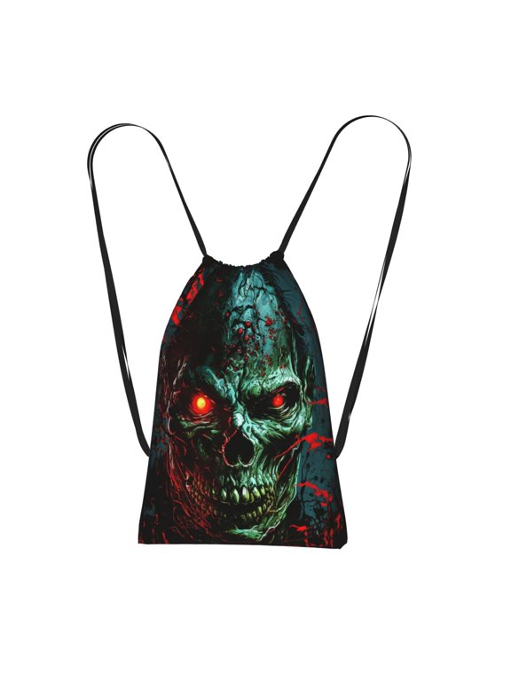 Skull Ghost Zombies Head Red Eyes Cool Packable Drawstring Backpack, Lightweight Foldable Cinch Storage Bag for Gym Travel Shopping