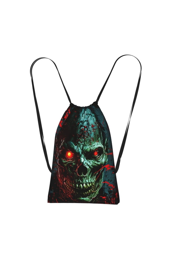Skull Ghost Zombies Head Red Eyes Cool Packable Drawstring Backpack, Lightweight Foldable Cinch Storage Bag for Gym Travel Shopping