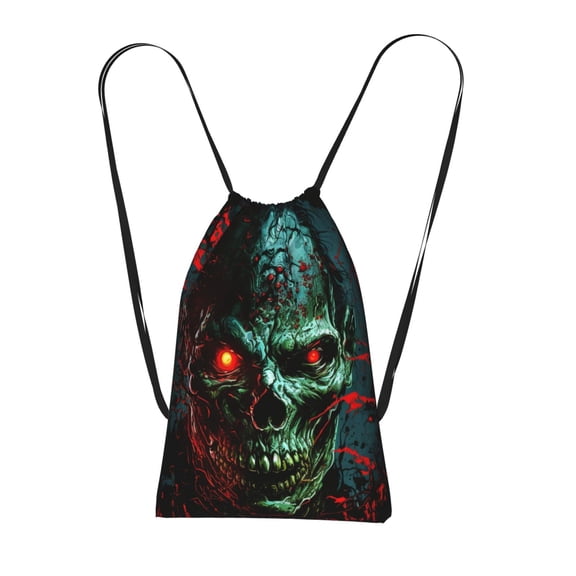 Skull Ghost Zombies Head Red Eyes Cool Packable Drawstring Backpack, Lightweight Foldable Cinch Storage Bag for Gym Travel Shopping
