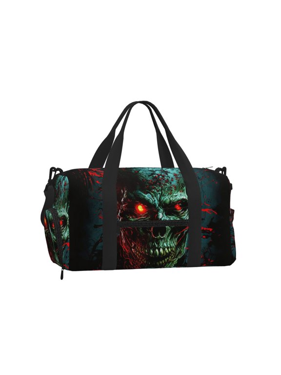Skull Ghost Zombies Head Red Eyes Cool Sports Duffel Bag with Shoe Compartment Travel Crossbody Bag for Gym Yoga Dance