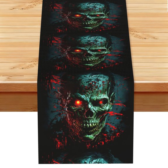 Skull Ghost Zombies Head Red Eyes Cool Table Runner 13x72 Inch for Dining Table Kitchen Wedding Party Decor Fireplace Mantle