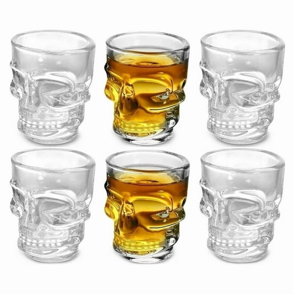 Skull Glass Shot Glasses- Set of 6 1.75oz, Clear