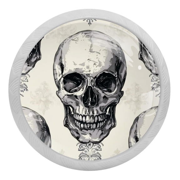 Skull Glow in The Dark Crystal Glass Cabinet Knobs 4 Pcs Drawer Handles for Kitchen Cabinets Dresser Cupboard Wardrobe