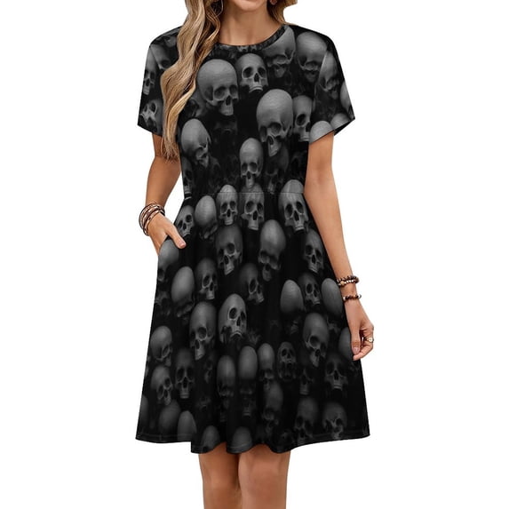 Skull Goth Skull Art Dress Summer Street Style Dresses Female Short Sleeve Printed Sundress
