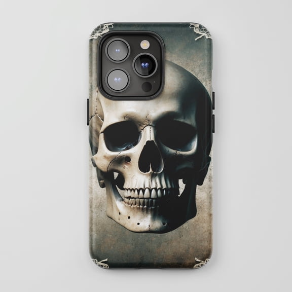 Skull Gothic Art Tough Phone Case for All iPhone Series Dark Grey