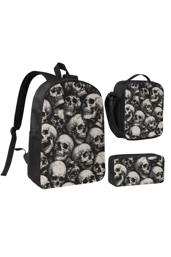 Skull Gothic Backpack Set 3pc Including Backpack, Lunch Bag and Pen Bag Combination
