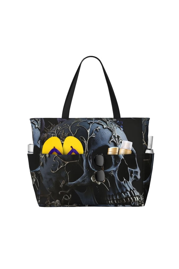 Skull Gothic Bones Witchy Large Capacity Beach Travel Tote Bag Shoulder Handbag for Gym Camping Shopping