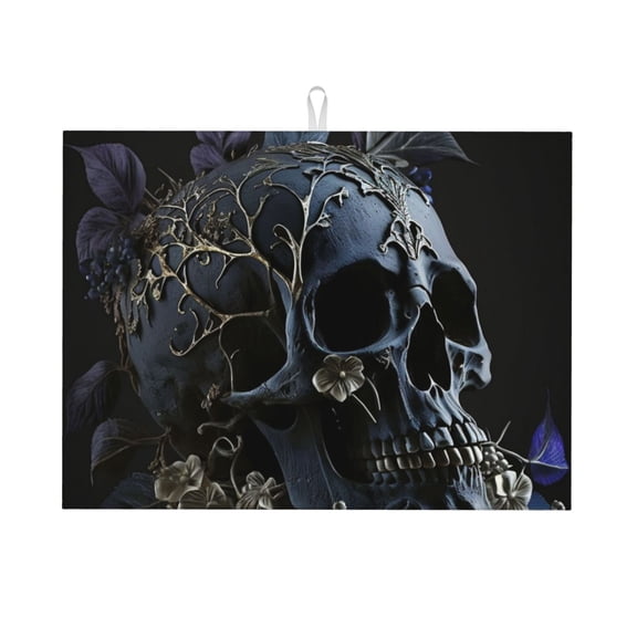 Skull Gothic Bones Witchy Large Kitchen Drying Mat 18x24 Inch Ultra Absorbent Dish Drying Mats Foldable Countertop Protector