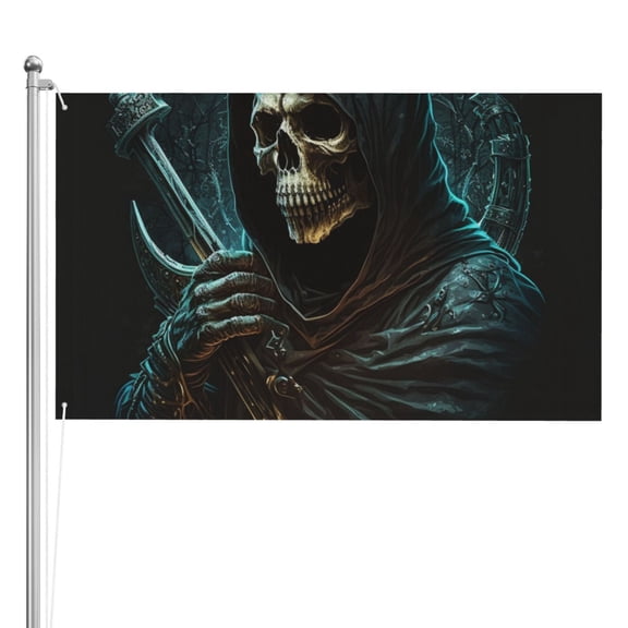 Skull Gothic Death Grim Reaper Double Sided Flag 3x5FT Reversible Garden Flag Outdoor Decor for House, Porch, Lawn, Yard, Indoor Wall, Party Decoration