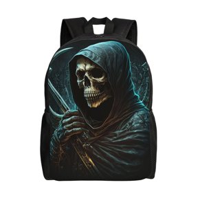Skull Gothic Death Grim Reaper Laptop Backpack, Padded 15.6 Inch Computer Compartment, Casual Travel Work Daypack