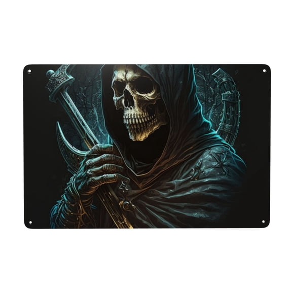 Skull Gothic Death Grim Reaper Metal Tin Sign Home Kitchen Office Bedroom Cafes Room Wall Decor 8x12 Inch