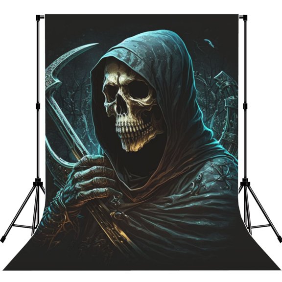 Skull Gothic Death Grim Reaper Photography Backdrop 5x7Ft Background for Photo Studio Video Recording Birthday Party Wedding Home Decor