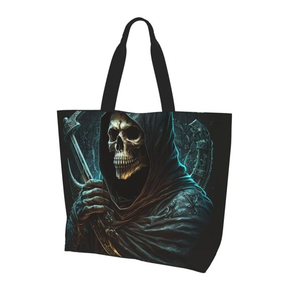 Skull Gothic Death Grim Reaper Women Reusable Bag Large Shoulder Handbag Top Handle Purse Tote