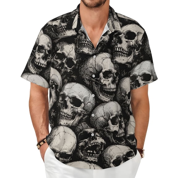 Skull Gothic Men's Shirts Short-Sleeved with All-Over Prints Button-Up Shirts