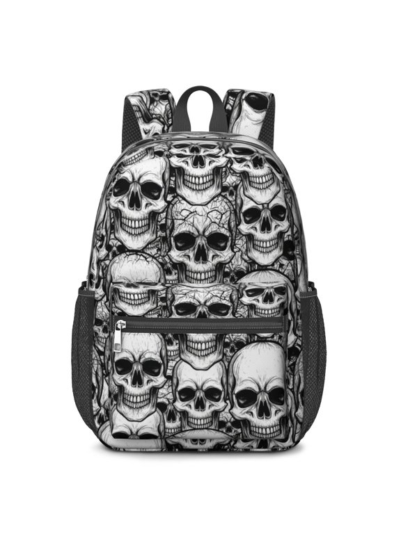 Skull Gothic Pattern 17" School Backpacks for Teens,Waterproof Oxford Fabric,S-Shape Padded Straps for School,Travel,Hiking,Camping
