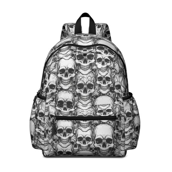 Skull Gothic Pattern Backpack for School, Cute School Bag with Adjustable Shoulder Straps and Padded Back, 13.4"x11"x4.7"