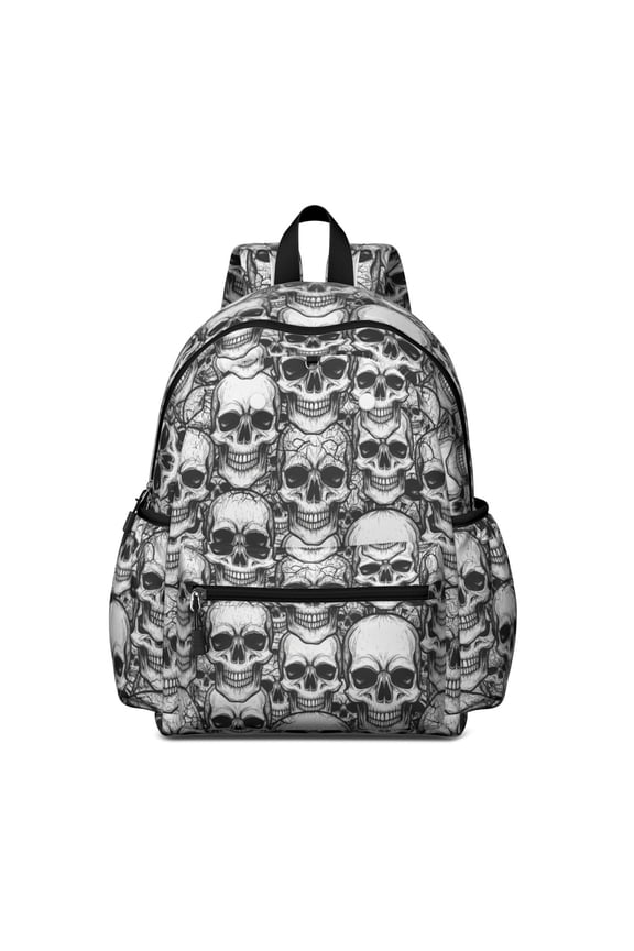 Skull Gothic Pattern Backpack for School, Cute School Bag with Adjustable Shoulder Straps and Padded Back, 13.4"x11"x4.7"