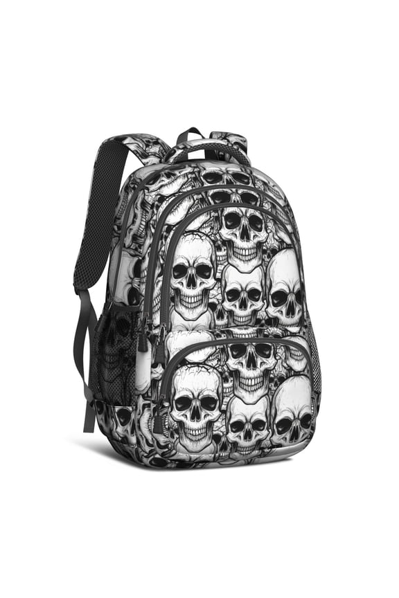 Skull Gothic Pattern Backpack for School, Cute School Bag with Adjustable Shoulder Straps and Padded Back, 16.9"x12.6"x5.9"