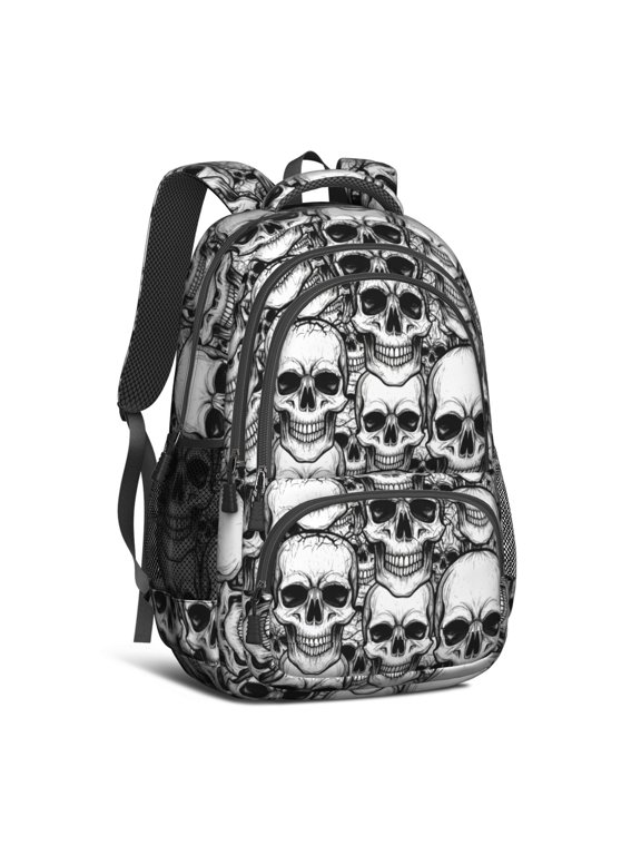 Skull Gothic Pattern Backpack for School, Cute School Bag with Adjustable Shoulder Straps and Padded Back, 16.9"x12.6"x5.9"