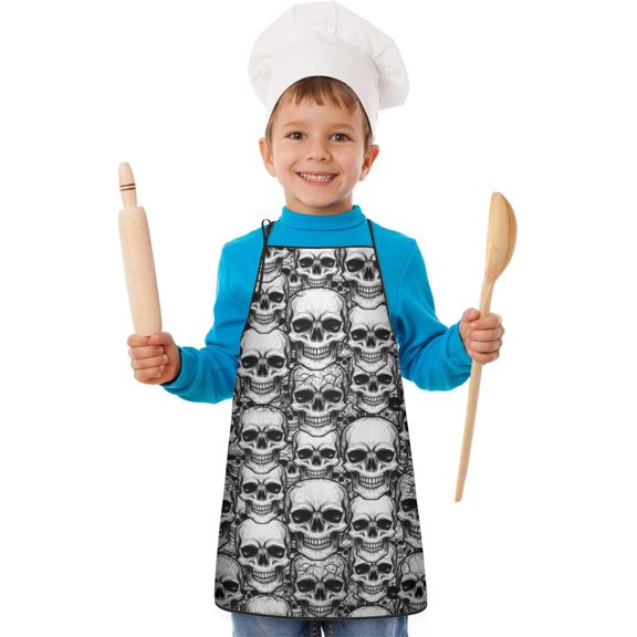 Skull Gothic Pattern Teens Aprons, Adjustable Neck Strap, Toddler & Teens Aprons for Cooking & Baking, 19x23.6 Inches