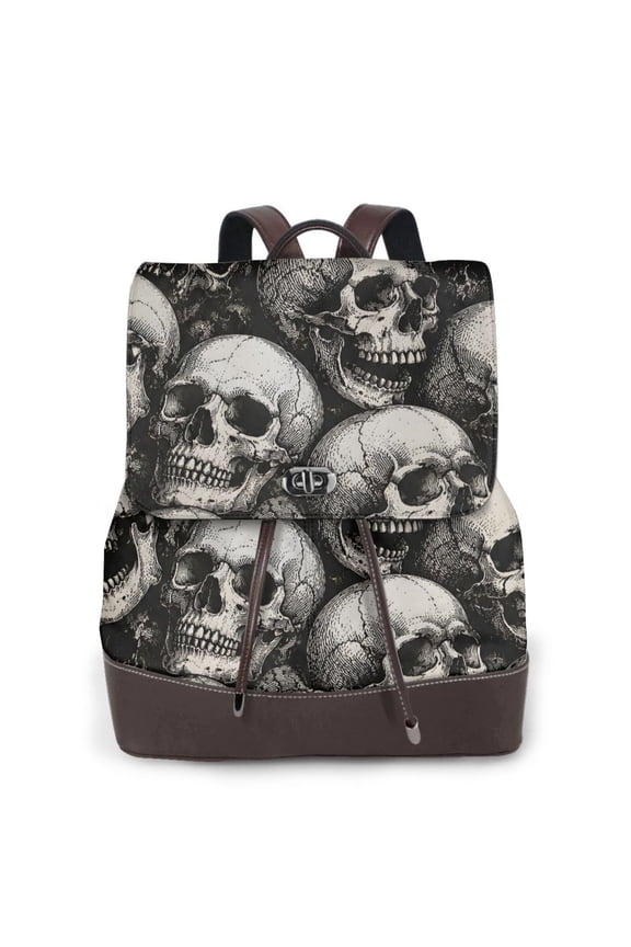 Skull Gothic Women's Leather Backpack All-Over Print Bag for Work and Travel