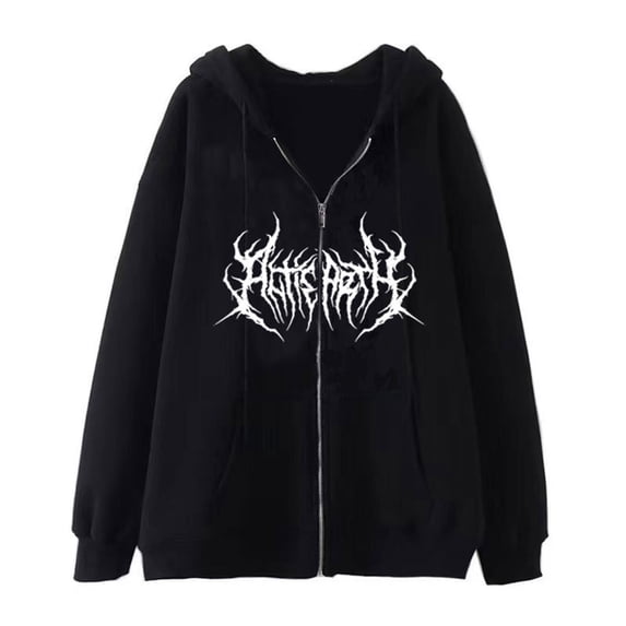 Skull Graphic Hoodie Gothic Style Zip-Up Sweatshirt Unisex Oversized Casual Vintage Pullover