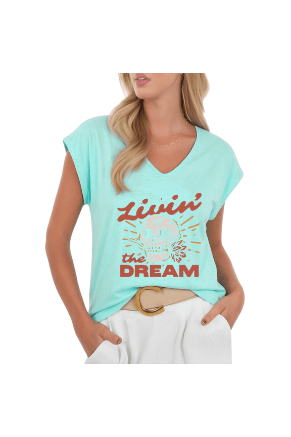 Skull Graphic Shirt Women Print Tshirt Graphic Tees Shirts Blue Sleeveless Livin The Dream Vintage Skull Casual Summer Tee Size S-5XL Tops