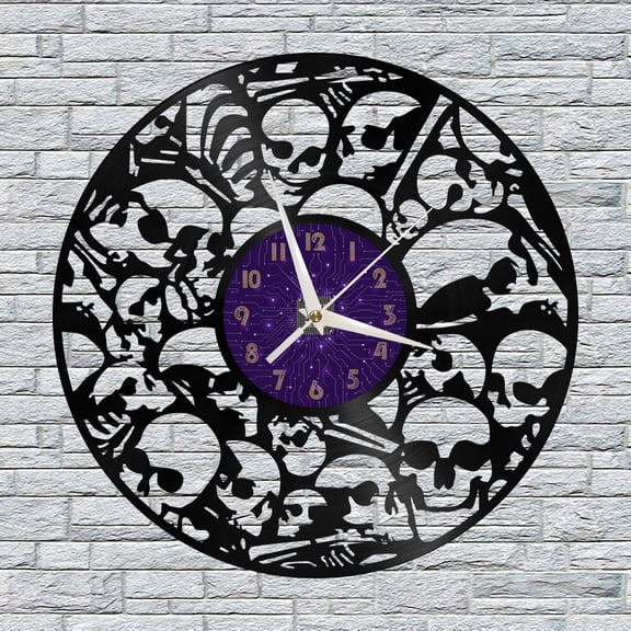 Skull Group Vinyl Wall Clock, Vinyl Record Clock Wall Art Silent & Non-ticking(12 inchs P)