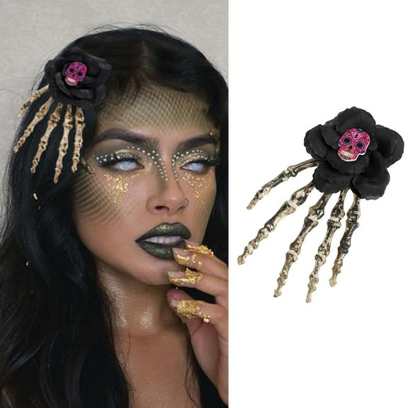 Skull Hair Clip Black Minimalist Hair Pin Flower Hair Barrettes Skull-shaped Halloween Hair Accessories for Women FJ08