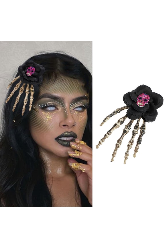 Skull Hair Clip Black Minimalist Hair Pin Flower Hair Barrettes Skull-shaped Halloween Hair Accessories for Women FJ08