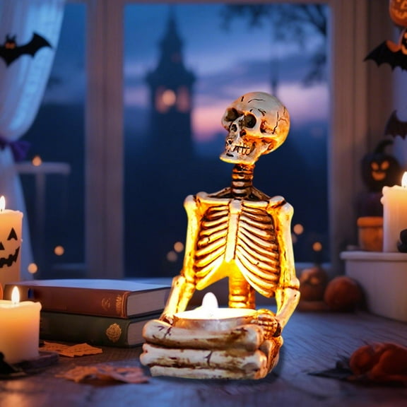 Skull Halloween Candelabra Decorations Indoor, Halloween Candles Holder with LED Lights for Scary Mansion Decor,Candlesticks for Table Home Party (B)