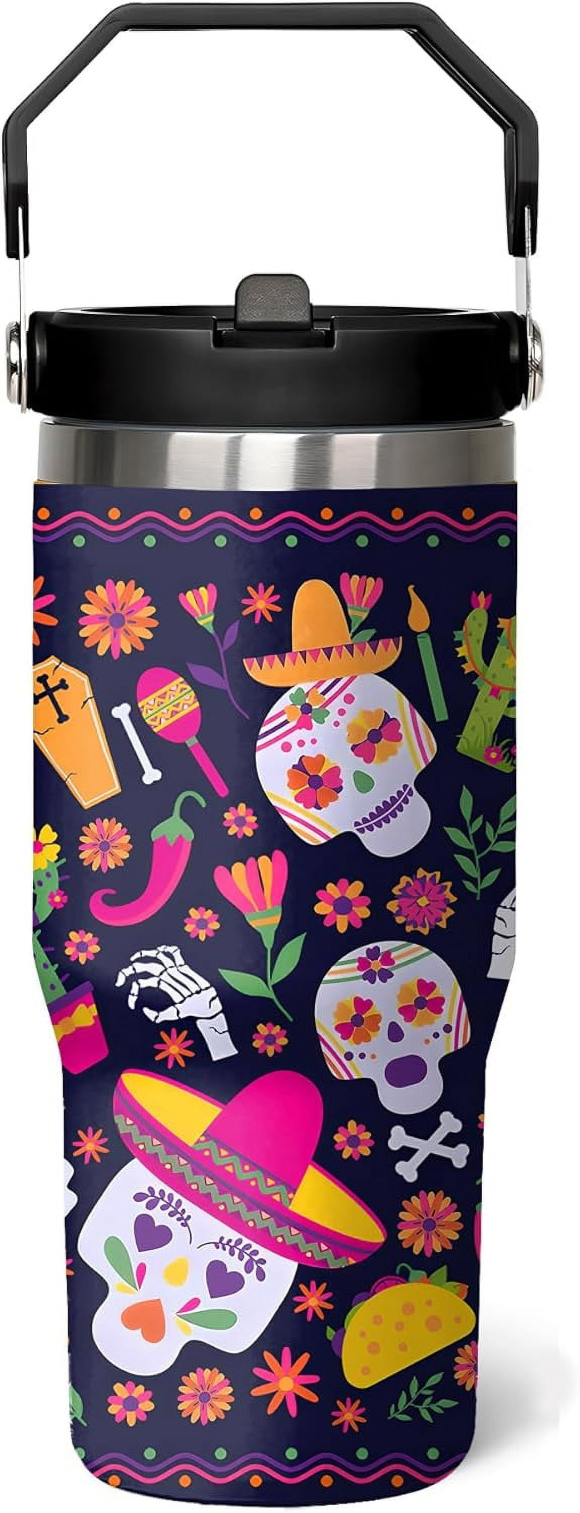 Skull Halloween Cup 30 Oz Tumbler with Handle and Flip Straw, Insulated Halloween Tumbler Keeps Drinks Cold & Hot, Stainless Steel Halloween Coffee Mug Halloween Themed Halloween Gifts For Women