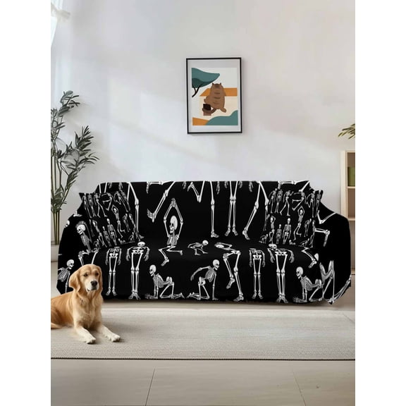 Skull Halloween Sofa Cover Blanket Couch Covers for Armchair Cushion,Couch Sofa Silpcover with Tassel,Living Room Bedroom Throw Towel Blanket Covers for Pets Retro Skeleton Abstract Art L 71"x118"