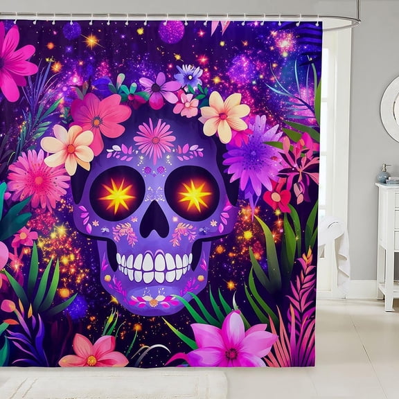 Skull Halloween Waterproof Shower Curtain, Bohemian Starry Sky Design