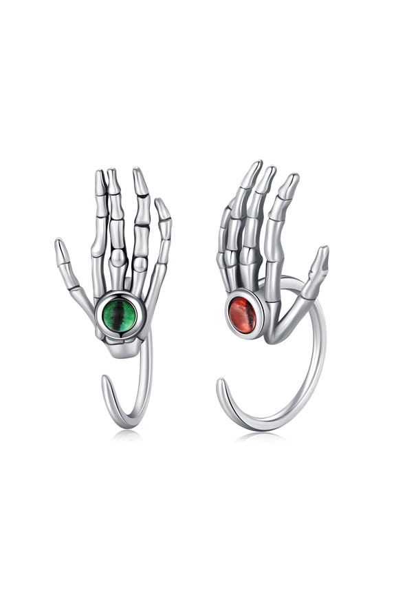 Skull Hand Earrings S925 Sterling Silver Evil Eye Hoop Earrings Gothic Skeleton Earrings Skull Jewelry for Women Halloween Jewelry for Her Birthday Anniversary Christmas