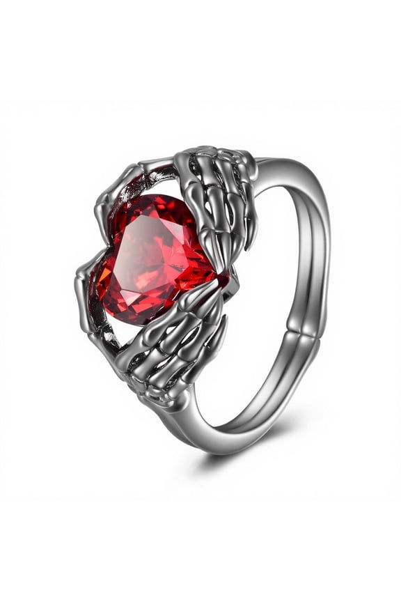 Skull Hand Heart Ring Sterling Silver Halloween Rings Goth Claddagh Jewelry Birthday Gifts Birthday for Women Men (Silver, 7)