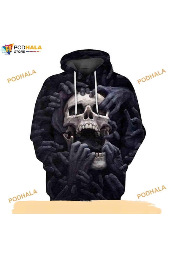 Skull Hand Over Print Halloween 3D Hoodie, Halloween Gifts For Kids