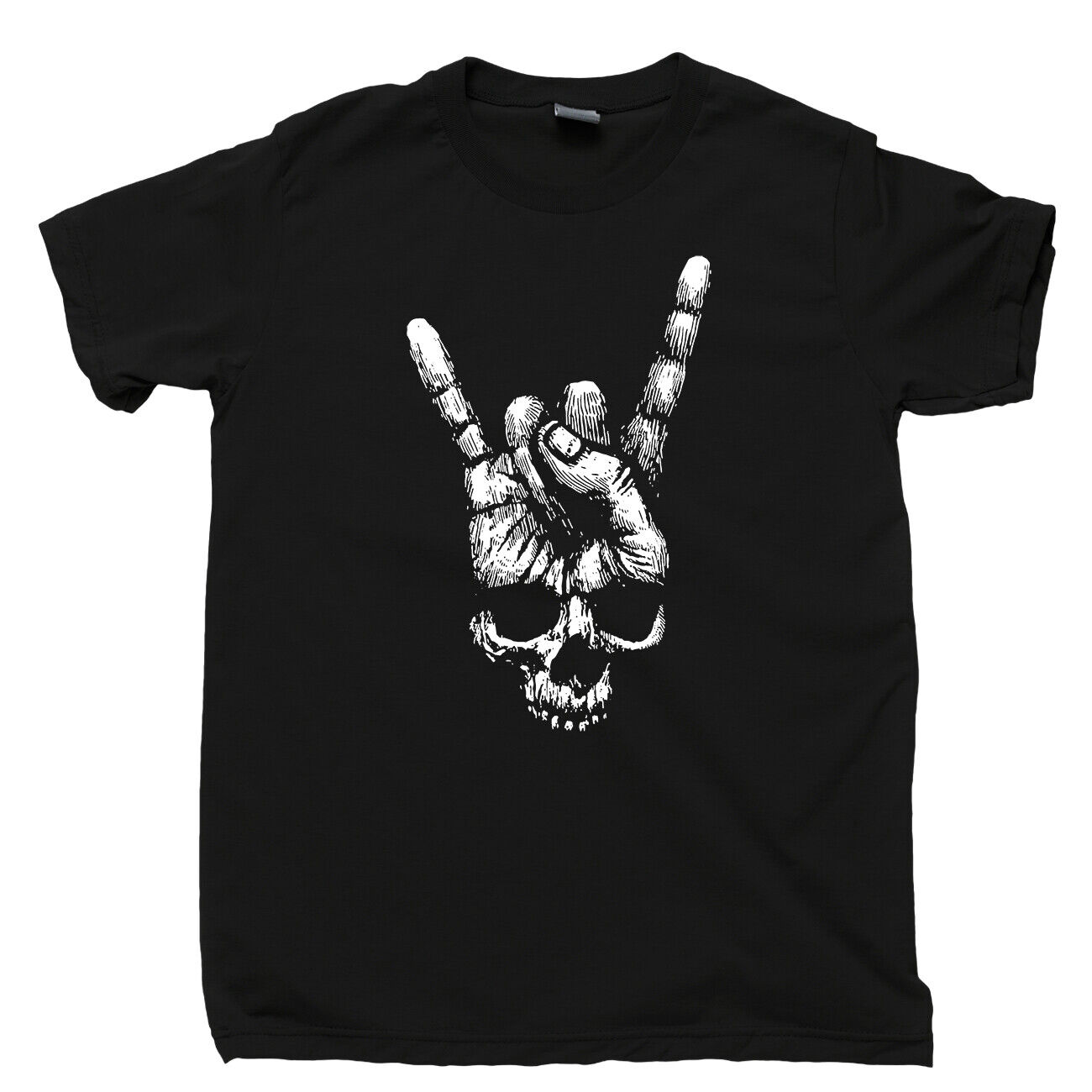 Skull Hand Sign Of The Horns T Shirt Heavy Metal Rock N Roll Band